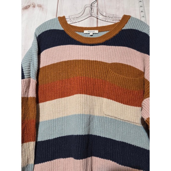 Madewell Striped Knit Thompson Sweater Long Sleeve Pocket Casual Size L - Picture 5 of 8